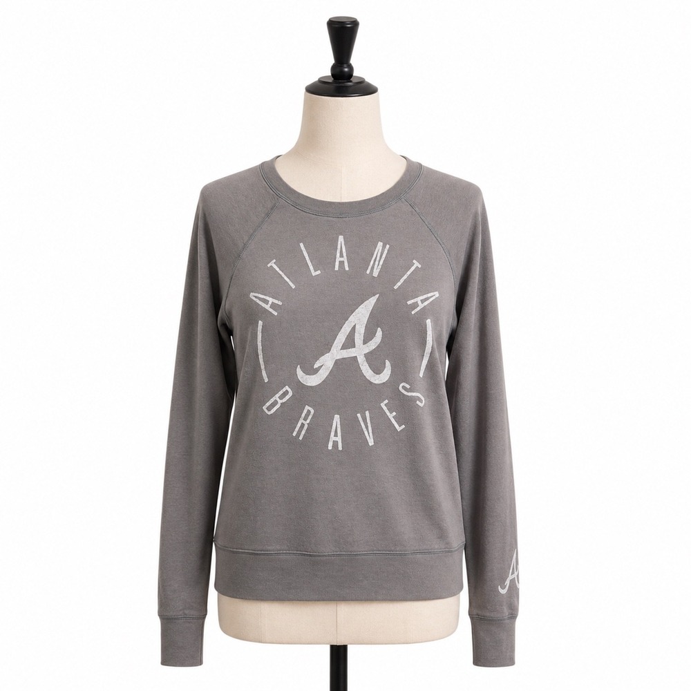 Rare PINK Victoria's Secret Atlanta Braves Lace Back Sweatshirt Grey XS ADSL - Picture 1 of 11